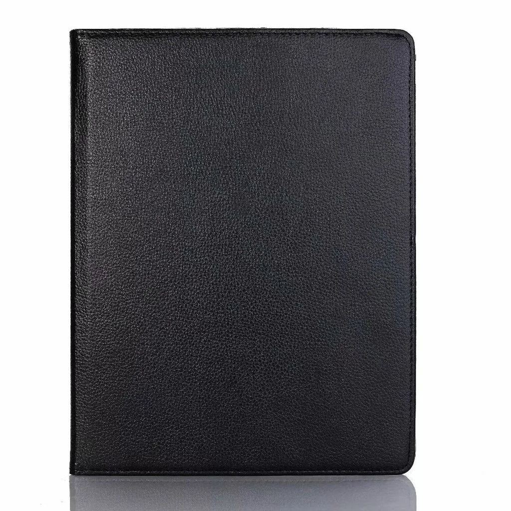 Rotating clamshell iPad protective sleeve in imitation leather, shown in rose red colour.
