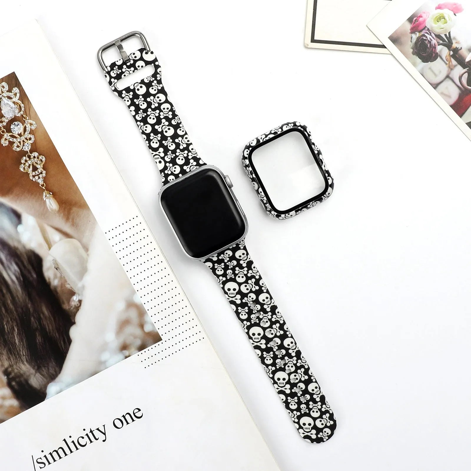 Printed pattern silicone replacement strap for Apple Watch in sizes 38mm 40mm 42mm 44mm