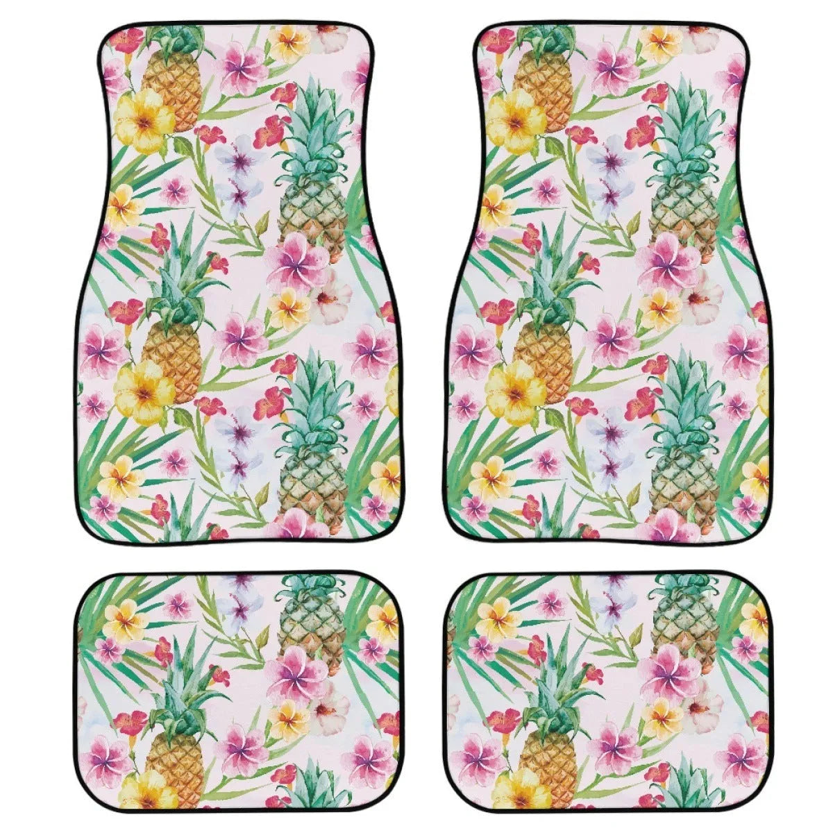 Black printed rubber car foot mat set with 20mm thickness, four-piece universal fit.