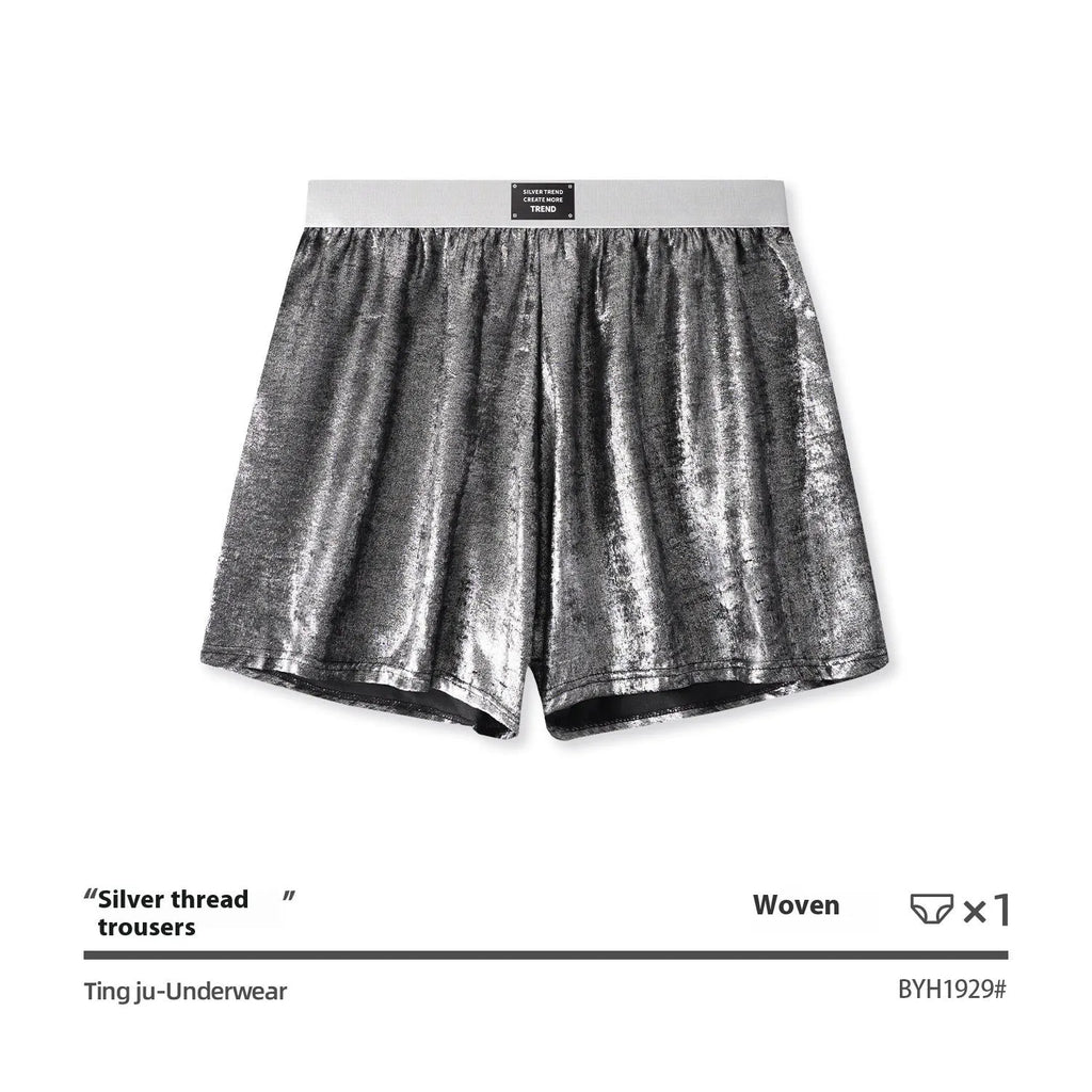 Galaxy reflective bright silver woven underwear in mid waist design for sports activities