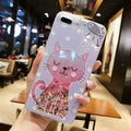 Cat phone case for iPhone with glitter design and bright colours showing port and camera access