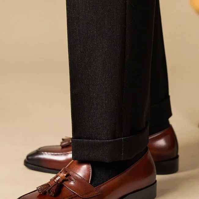 Black and brown genuine leather tassel loafers for business casual wear