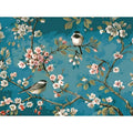 Abstract digital oil painting of blue flowers and birds on 40x50cm linen canvas