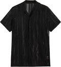 Men's short-sleeved knitted button shirt in black or white with jacquard texture and regular fit
