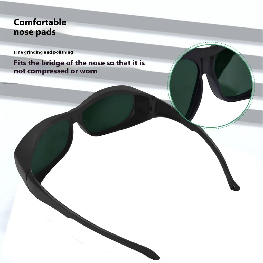 Single-piece laser safety goggles for 200-2000nm wavelength protection in photon skin rejuvenation and welding