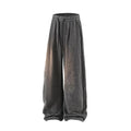 Plus-size hollow-out trousers with elastic waist and fleece lining in straight-leg style