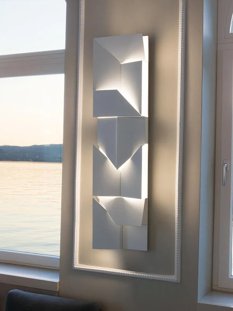 Minimalist matte white iron LED wall lamp with trichromatic dimming for sofa background