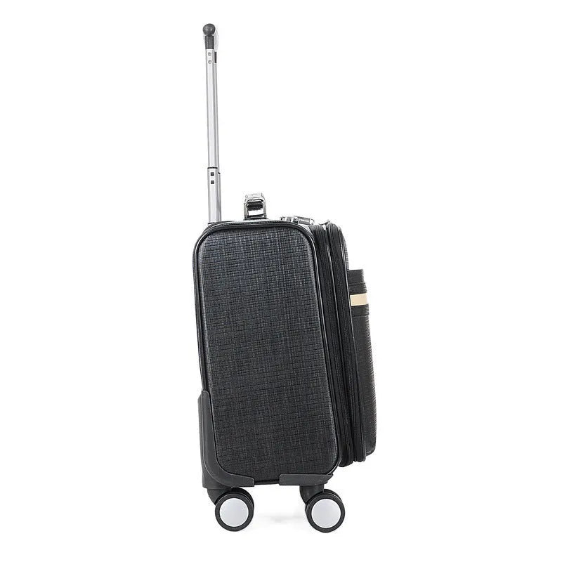 Black PU leather business case with airplane wheels and lockable closure