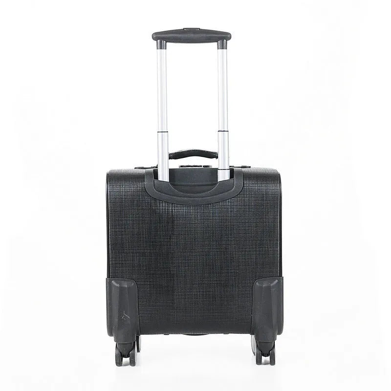 Black PU leather business case with airplane wheels and lockable closure