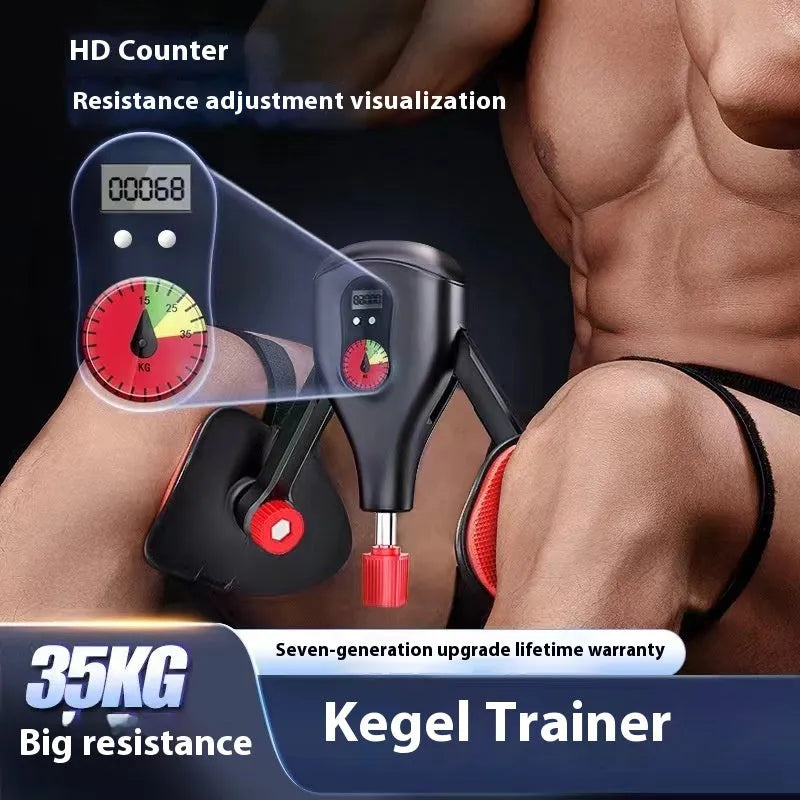 Men's Kegel trainer exercise equipment in black or grey with optional straps and handle