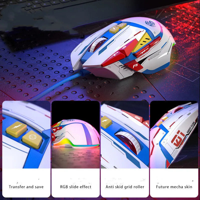 Desktop wired ergonomic gaming mouse with six-gear laser resolution in Primordial Ghost Claw colour