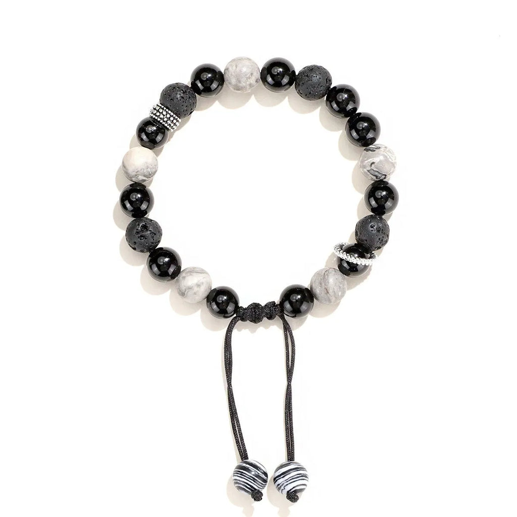 Black agate map stone volcanic rock bracelet with diamond cut stones in new Chinese style