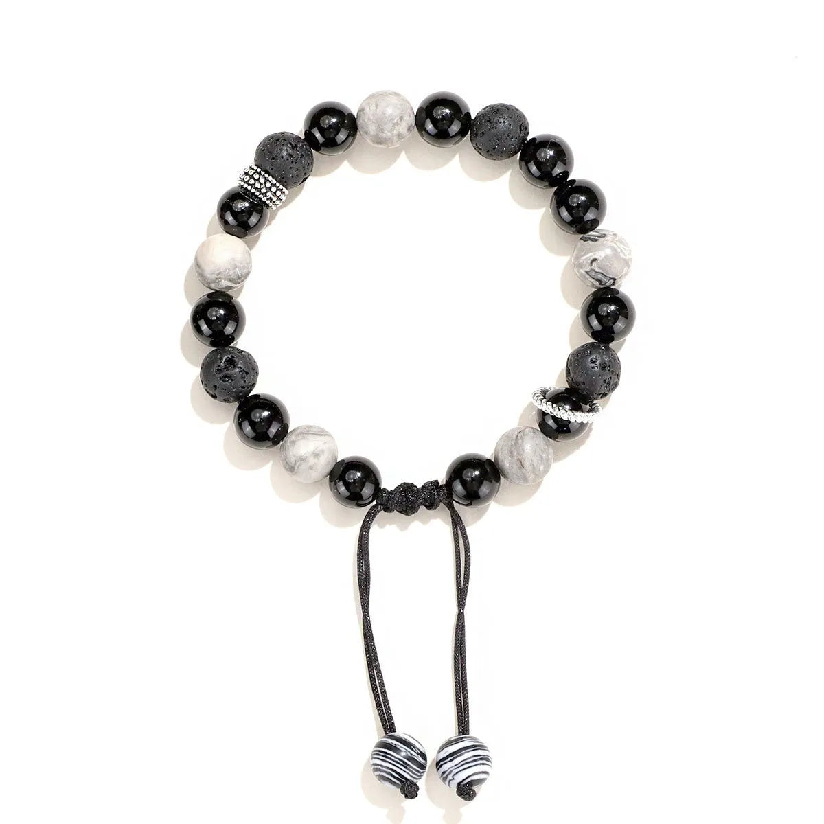 Black agate map stone volcanic rock bracelet with diamond cut stones in new Chinese style