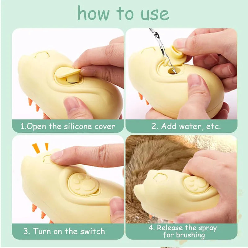 3-in-1 steam pet grooming brush for cats and dogs with comfortable handle