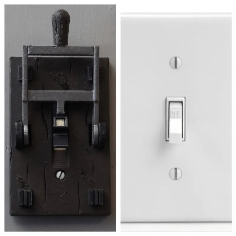 Retro-style decorative wall switch plate with holiday design, showing American standard size and mechanical switch.