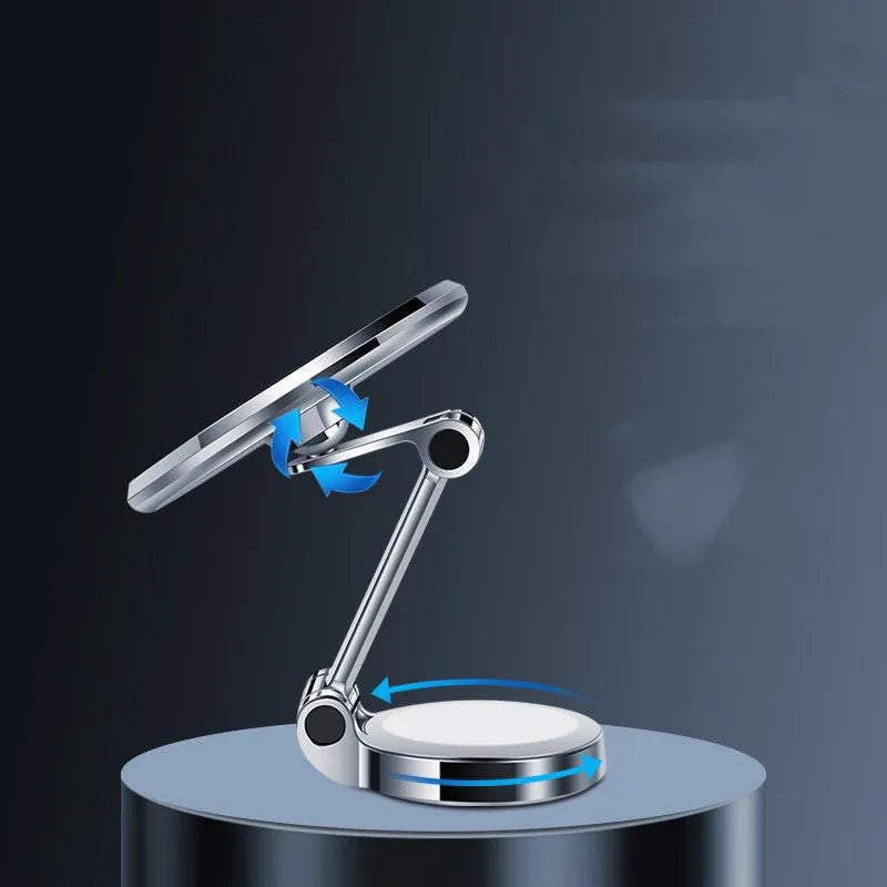 Car phone holder with flexible clip and 360-degree rotation on dashboard