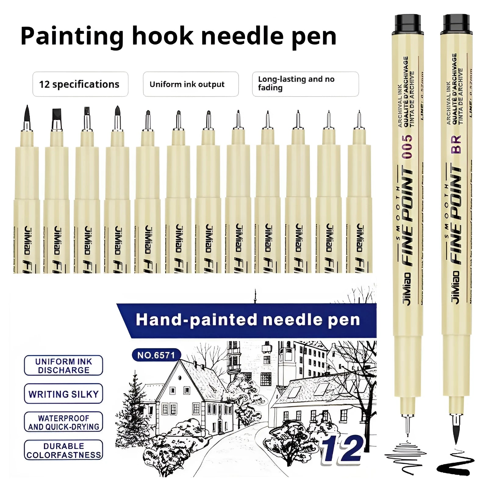 Black waterproof sketch pen with syringe cartoon design for art and writing