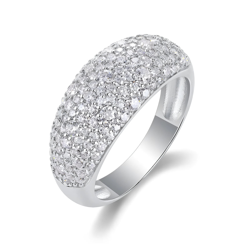 Moonlit Night Stars moissanite wedding ring set in S925 silver with platinum plating on white background