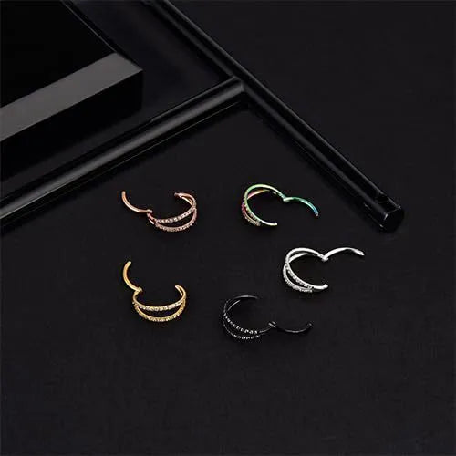 Titanium alloy nose ring with G23 monoclinic diamond treatment in steel or gold colour options