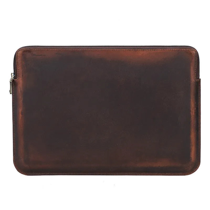 Brown crazy horse leather zipper computer bag for MacBook Pro 15.4 and 16 inch, 390x275x20mm