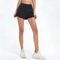 Women's black nylon fitness shorts with high waist anti-exposure design for summer sports