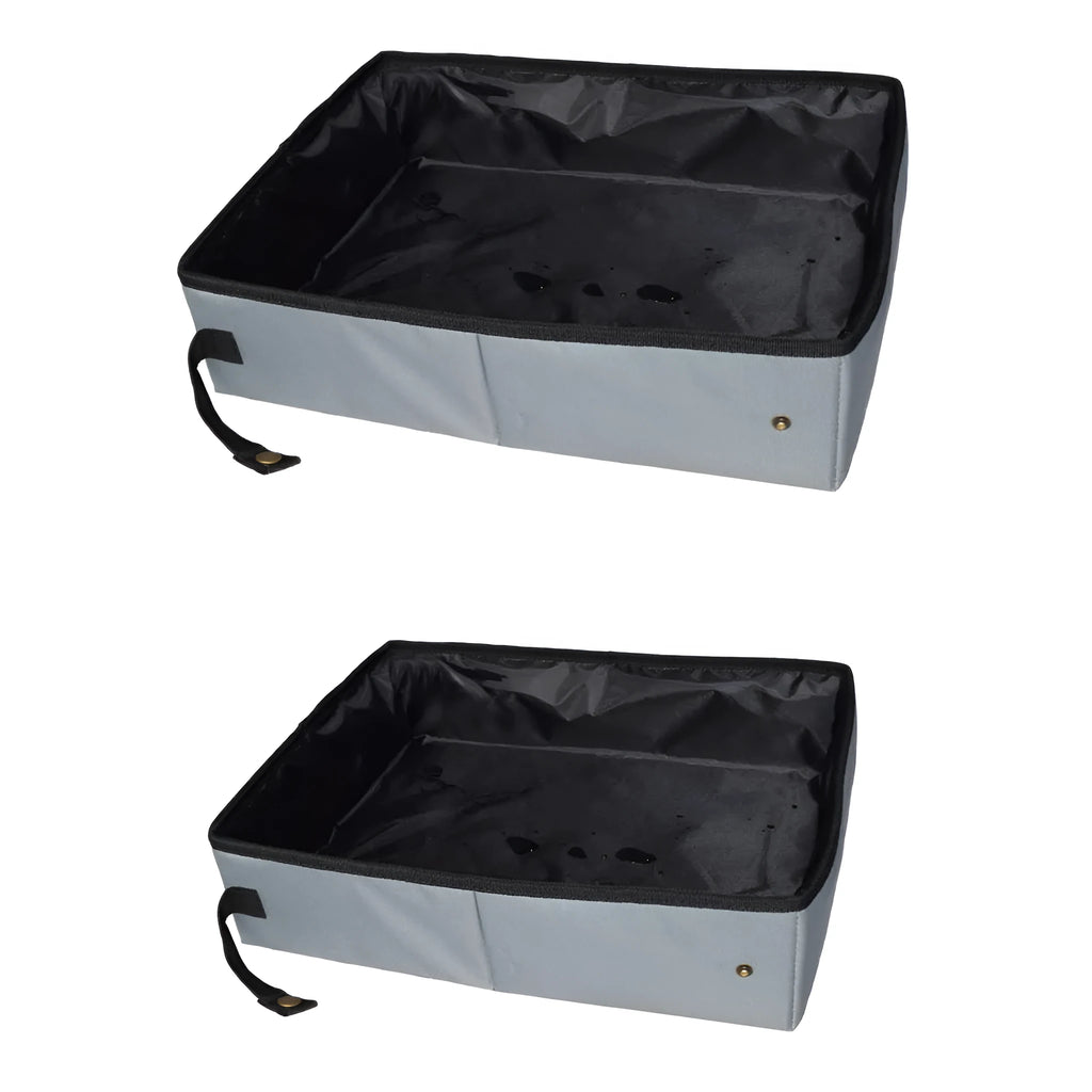 Grey folding cat litter box in 600D Oxford cloth with waterproof EVA lining, small and large sizes