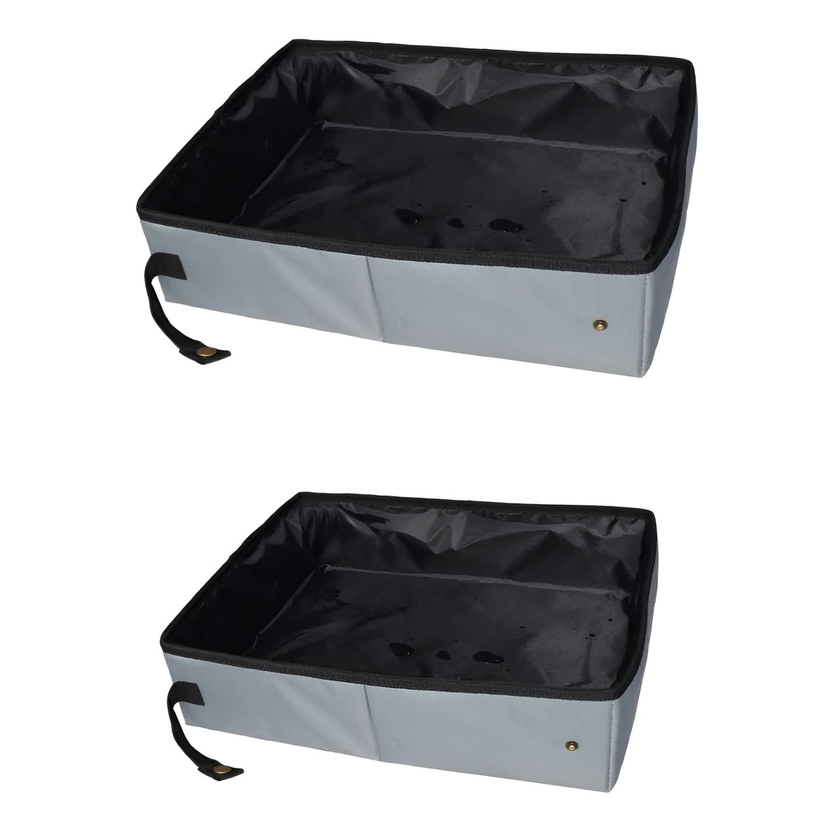 Grey folding cat litter box in 600D Oxford cloth with waterproof EVA lining, small and large sizes
