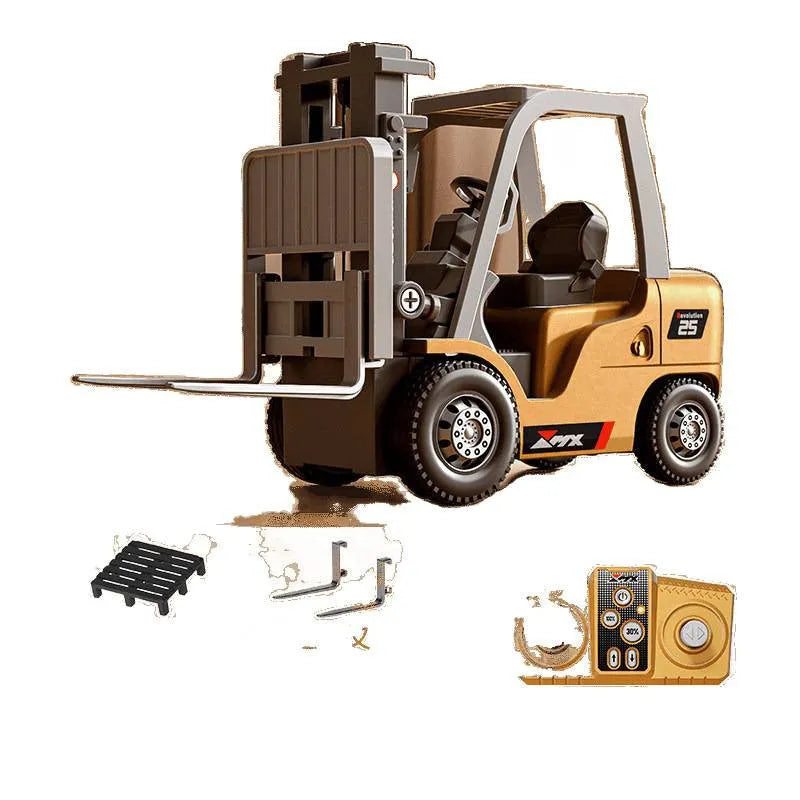 Bluetooth dual-mode remote control alloy forklift toy 1:64 scale with cargo accessories on wooden pallet