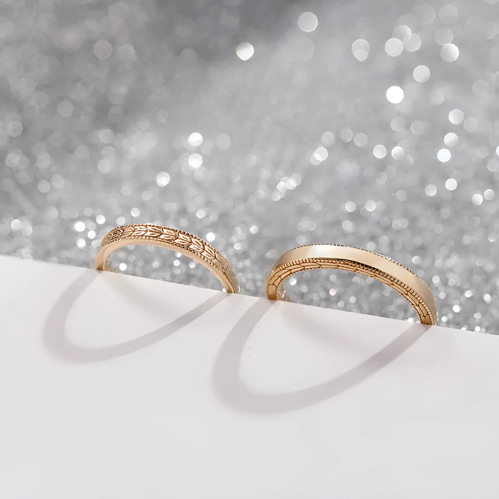 Simple gold wheat open couple ring set with adjustable copper band in J1089 women's gold colour