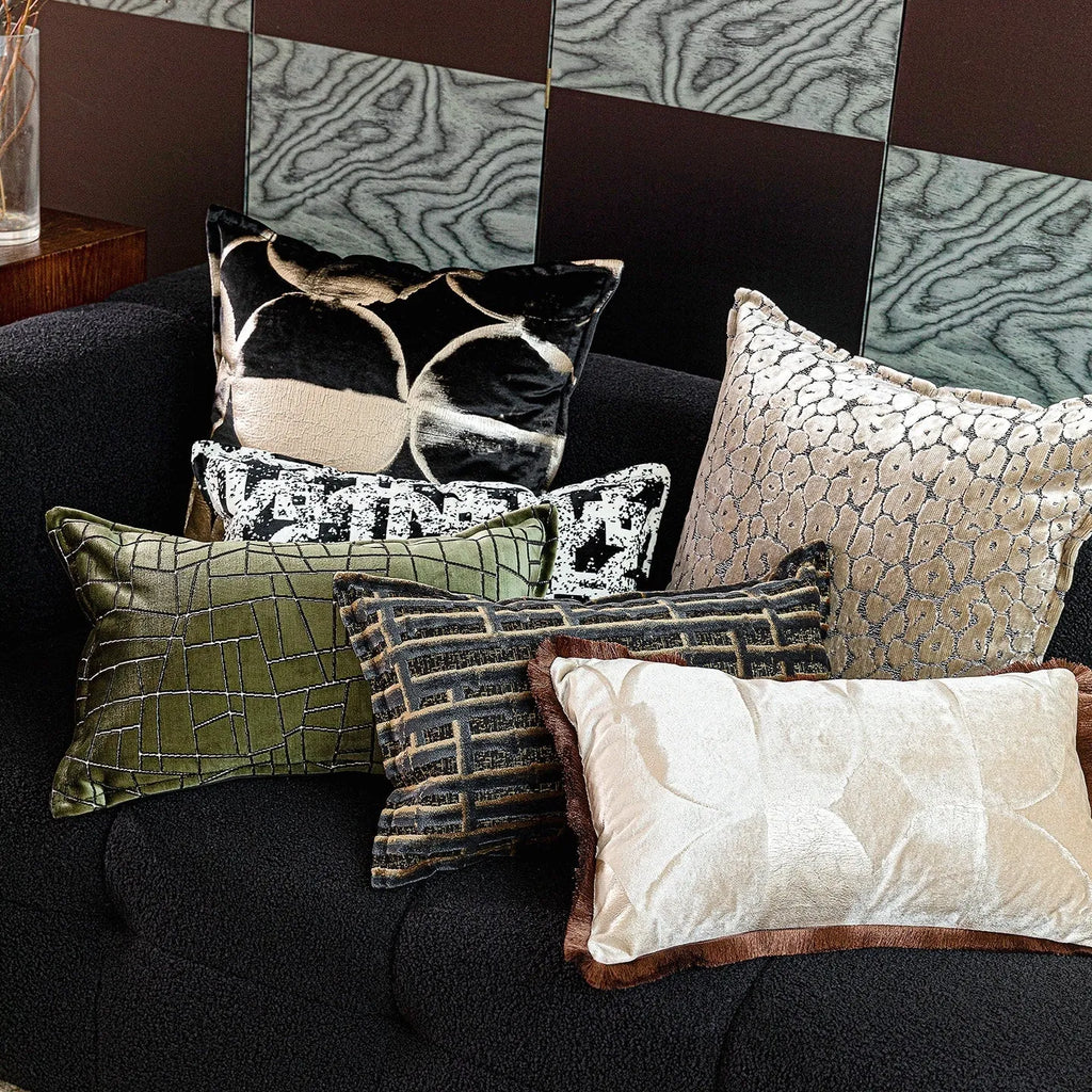 Black gold abstract pattern cushion with flannel bronzing on removable washable cover