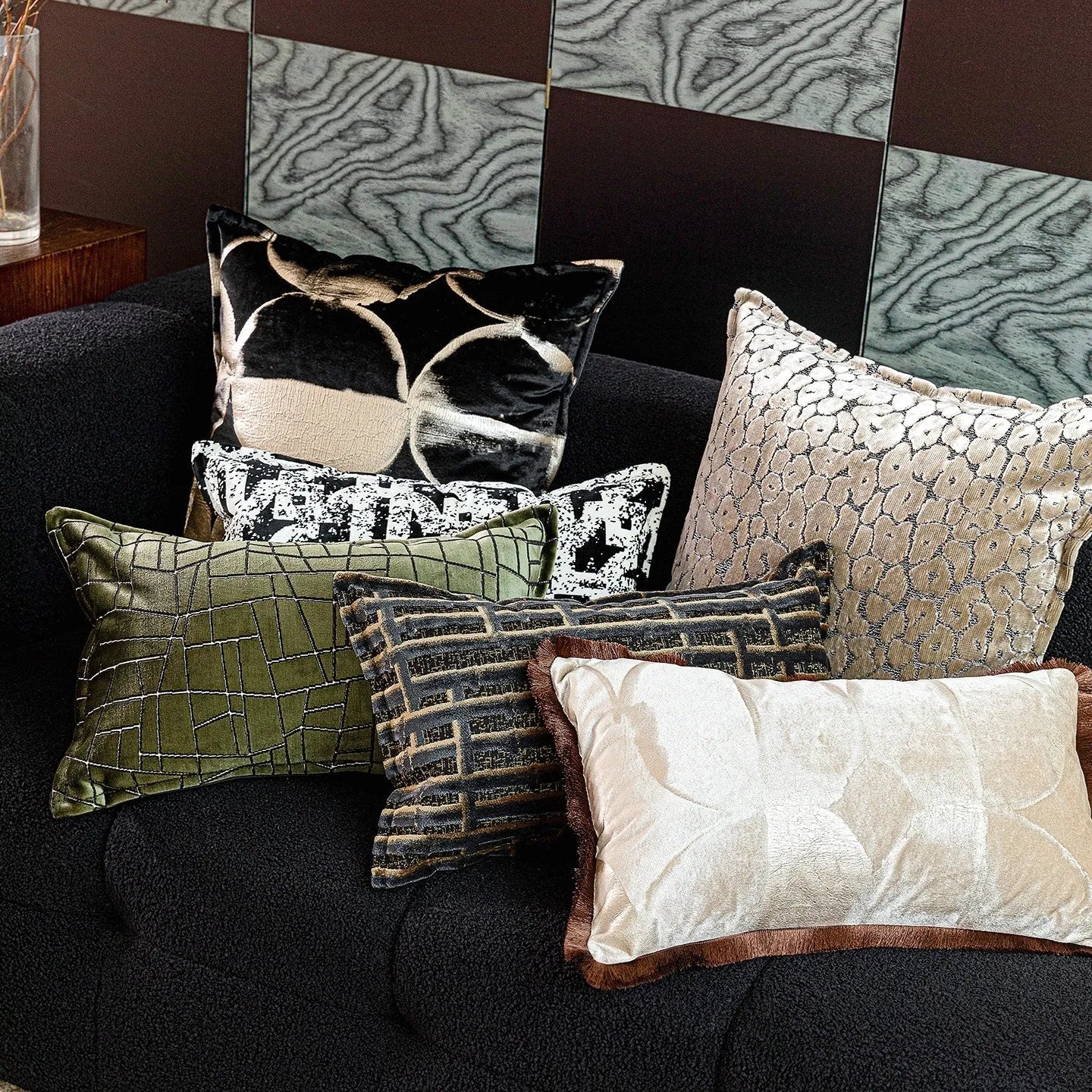 Black gold abstract pattern cushion with flannel bronzing on removable washable cover
