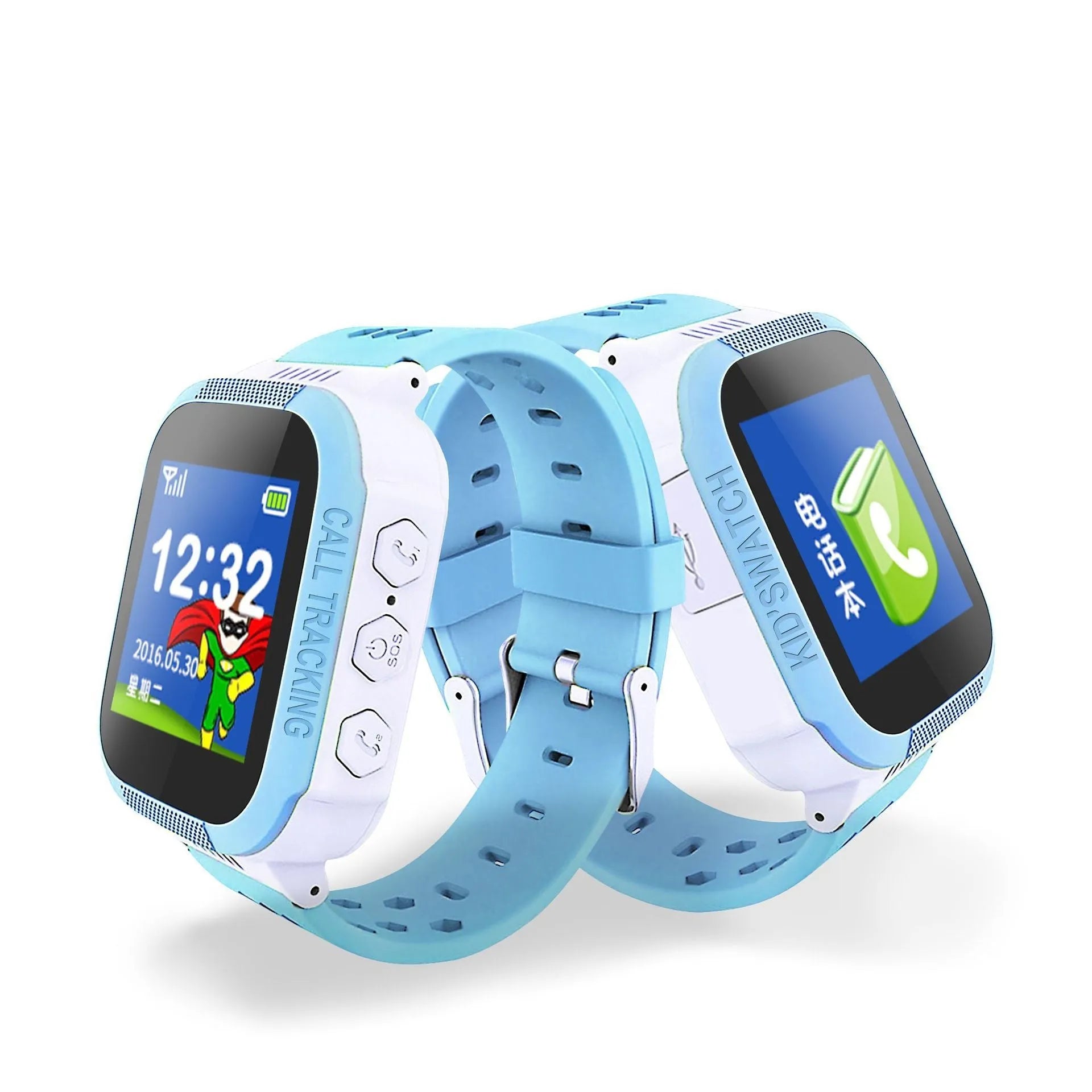 Children's phone watch with 1.44-inch IPS screen in blue or pink colour options