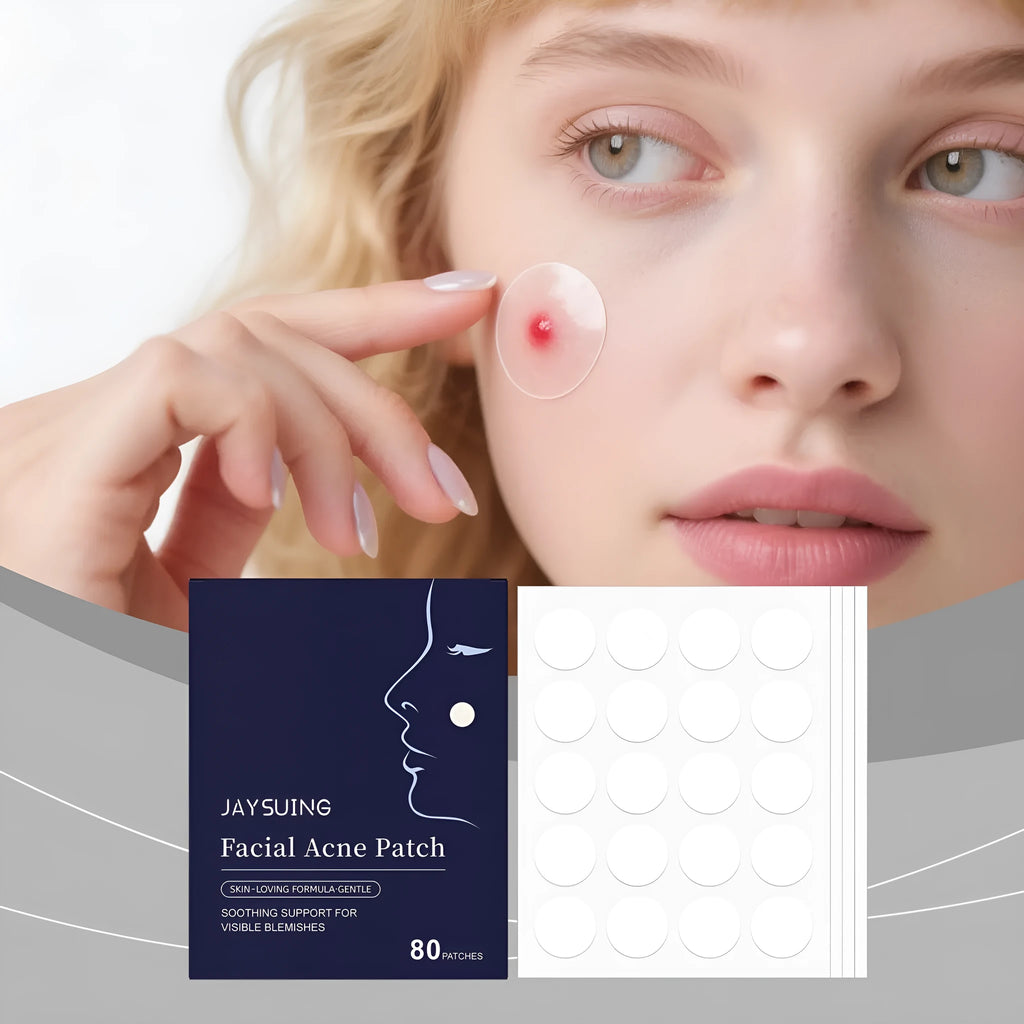 80-count pack of gentle daily cleaning facial acne patches with hydrocolloid material