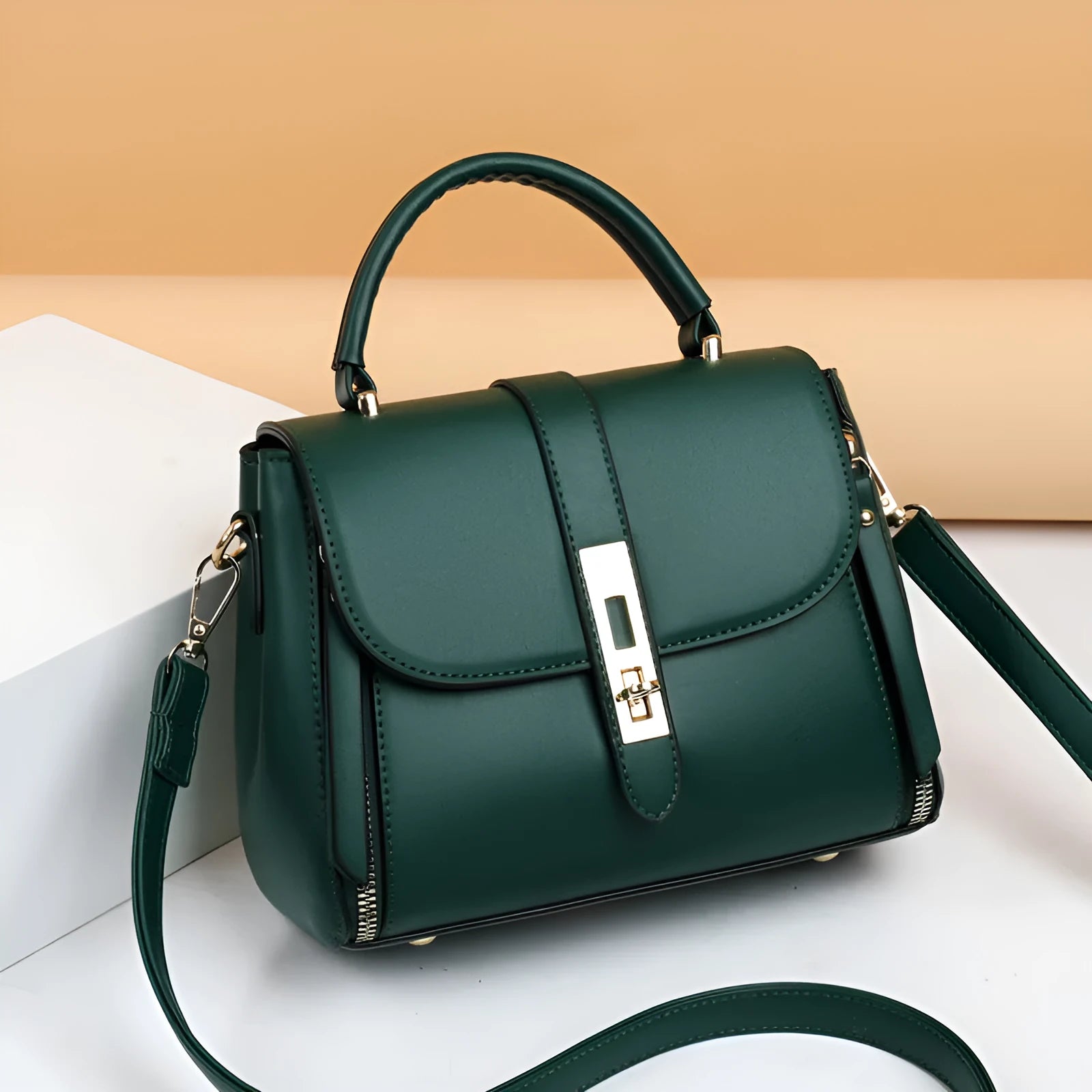 Soft PU leather women's messenger bag in square vertical shape with single shoulder strap