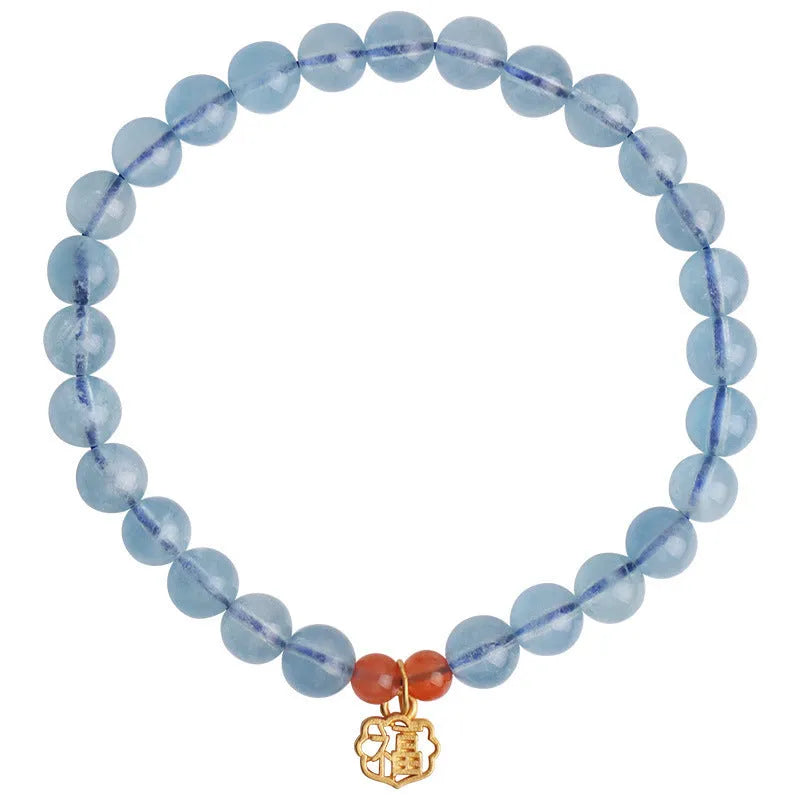 Ice translucent crystal bracelet with 8mm round beads and blessing card charm