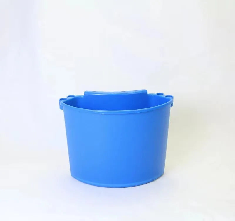 A PP plastic car wash bucket available in black, red, blue, and pink colours.
