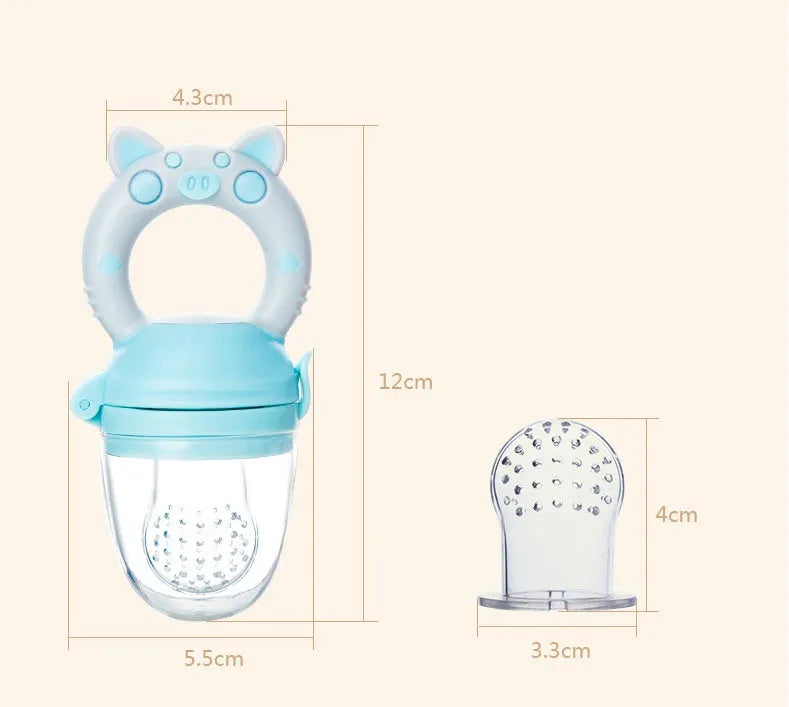 Blue, green, and pink silicone baby teethers showing both single and triple mouthpiece design options.