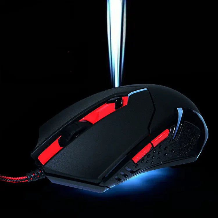 Black and red USB wired optical gaming mouse with ergonomic design and 1.8 metre cable