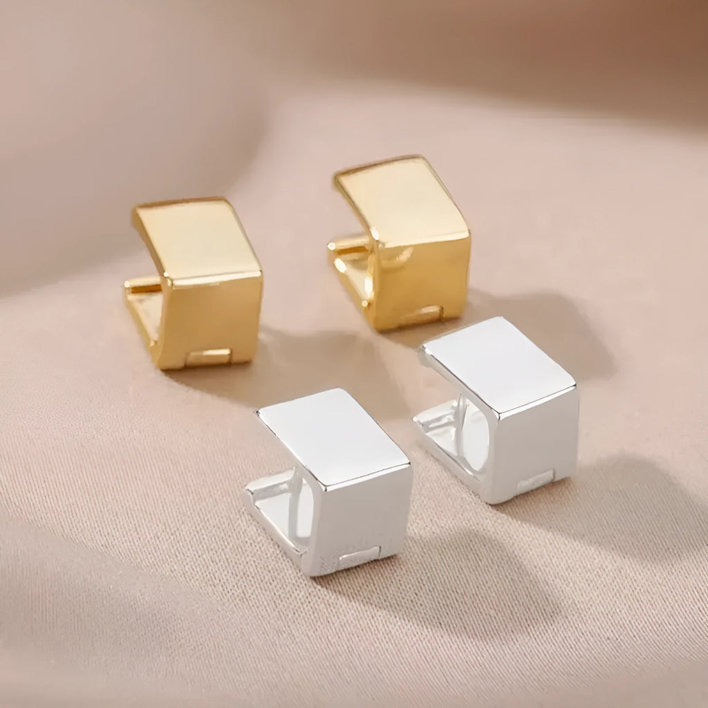 Women's stainless steel geometric earrings with square and circle shapes, electroplated Korean style, one pair