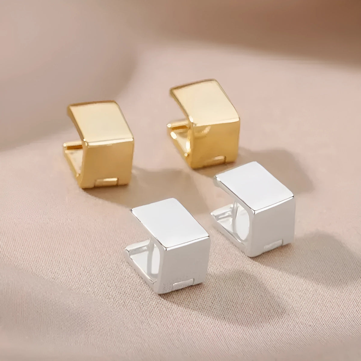 Women's stainless steel geometric earrings with square and circle shapes, electroplated Korean style, one pair