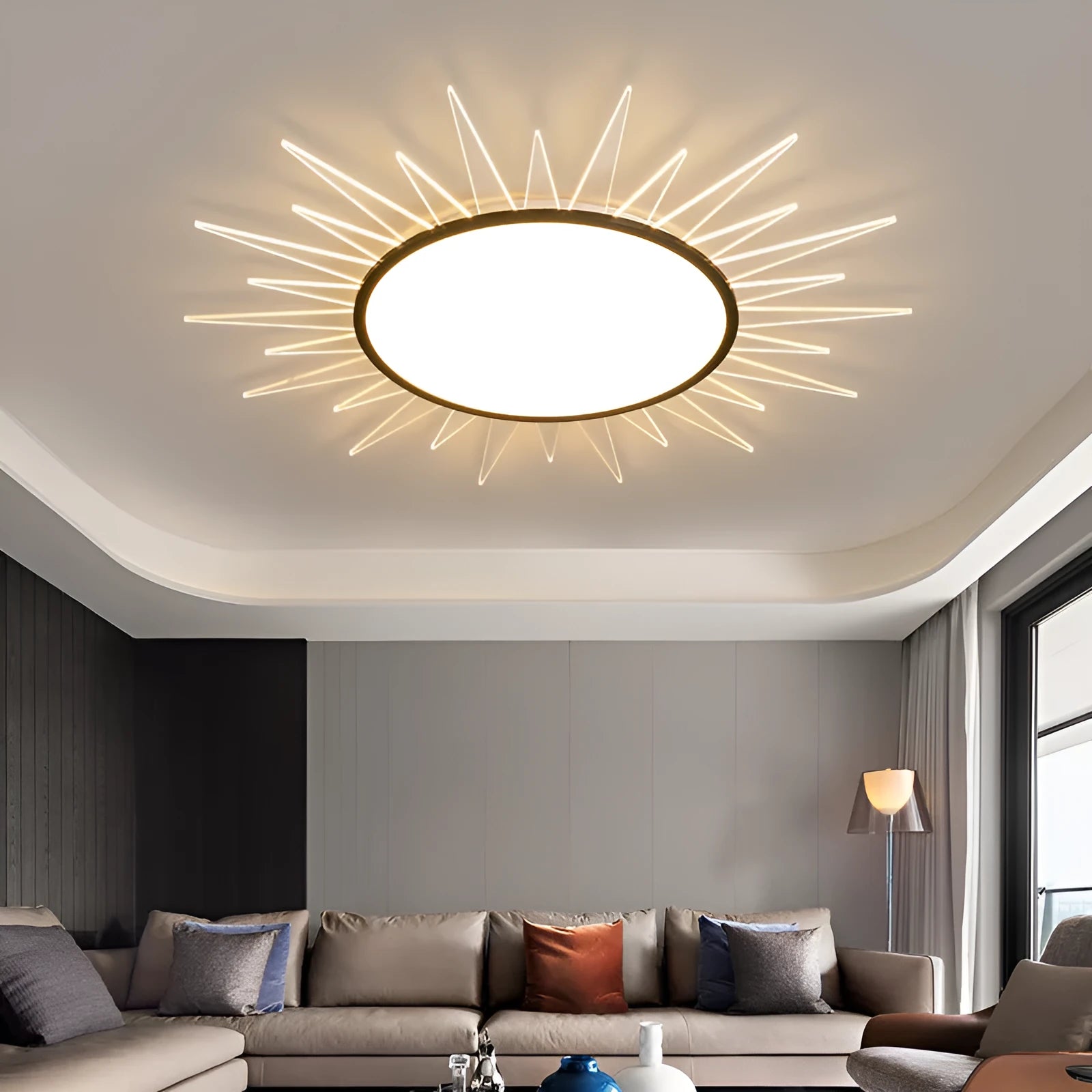 Modern aluminium ceiling lamp with round LED lampshade in multiple diameter options
