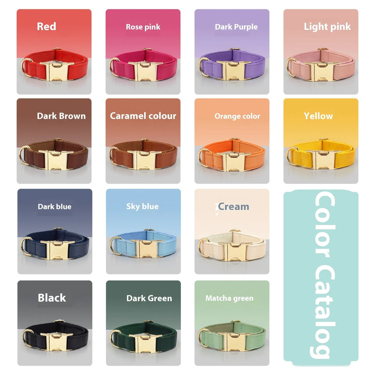 Leather dog collar with colour-block velvet design shown in multiple colour options