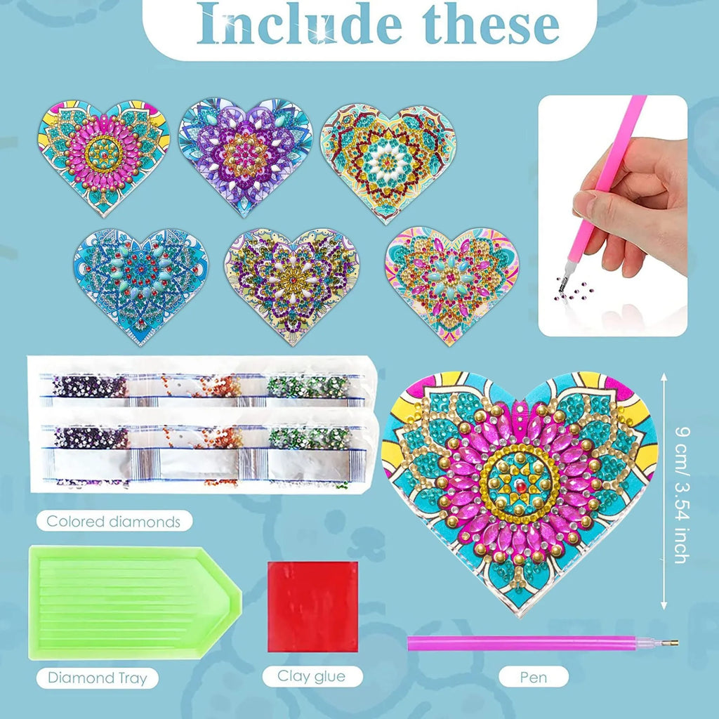 Set of six handmade PU leather bookmarks with crystal and flower cornerite decorations.