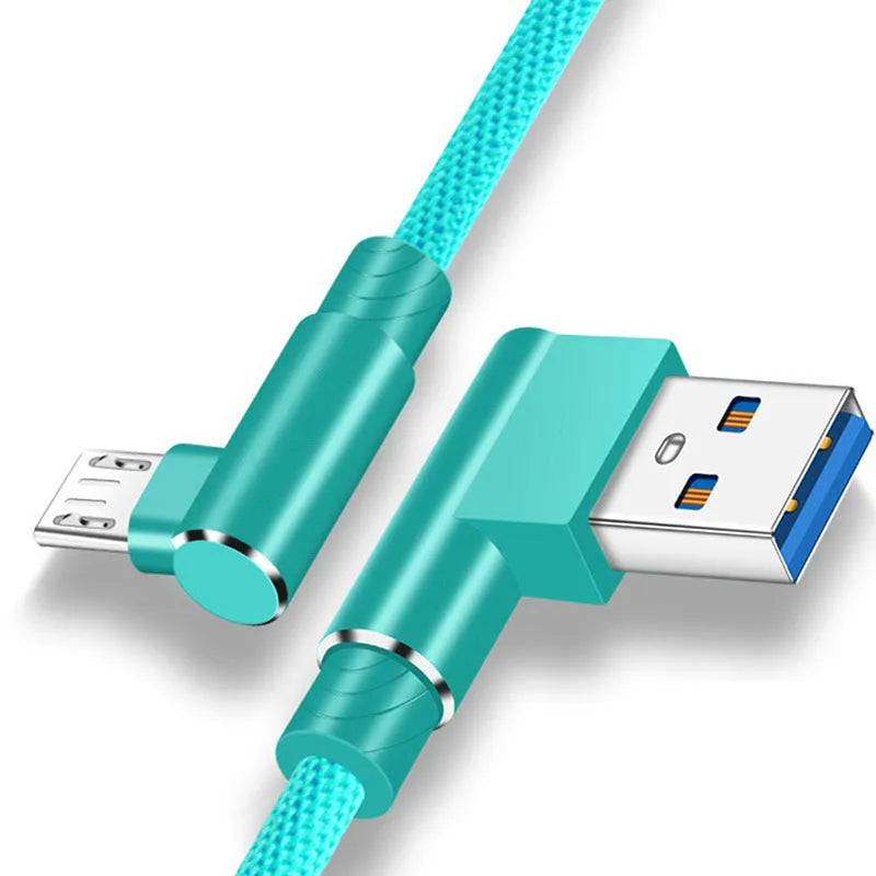 Double elbow fast charging USB data cable in black for mobile game charging, shown in 1M 2M 3M lengths
