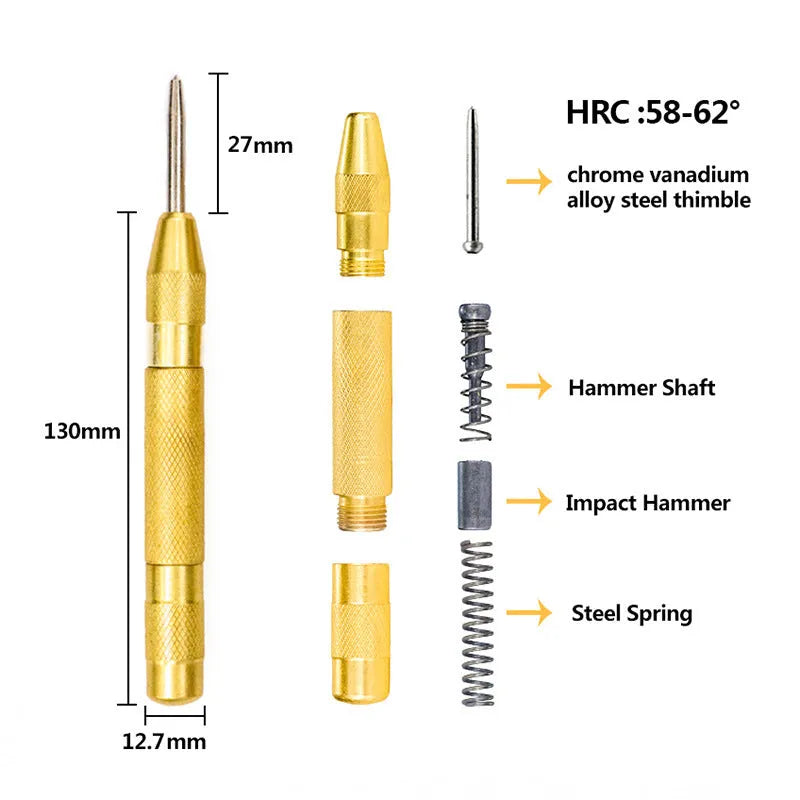Cone drill bit punch set with high-speed steel step drills and centre punch in colour-coded options