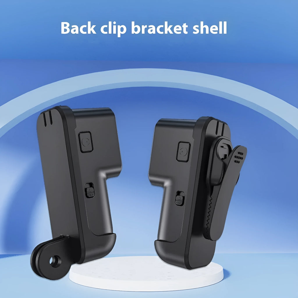 Black WiFi sports camera recorder, 61.5 x 27 x 27 mm, with wristband riding bracket, back clip, and pet strap.
