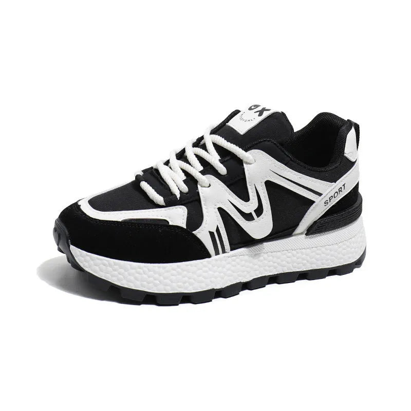Women's black platform casual shoes with lace-up front and flat heel