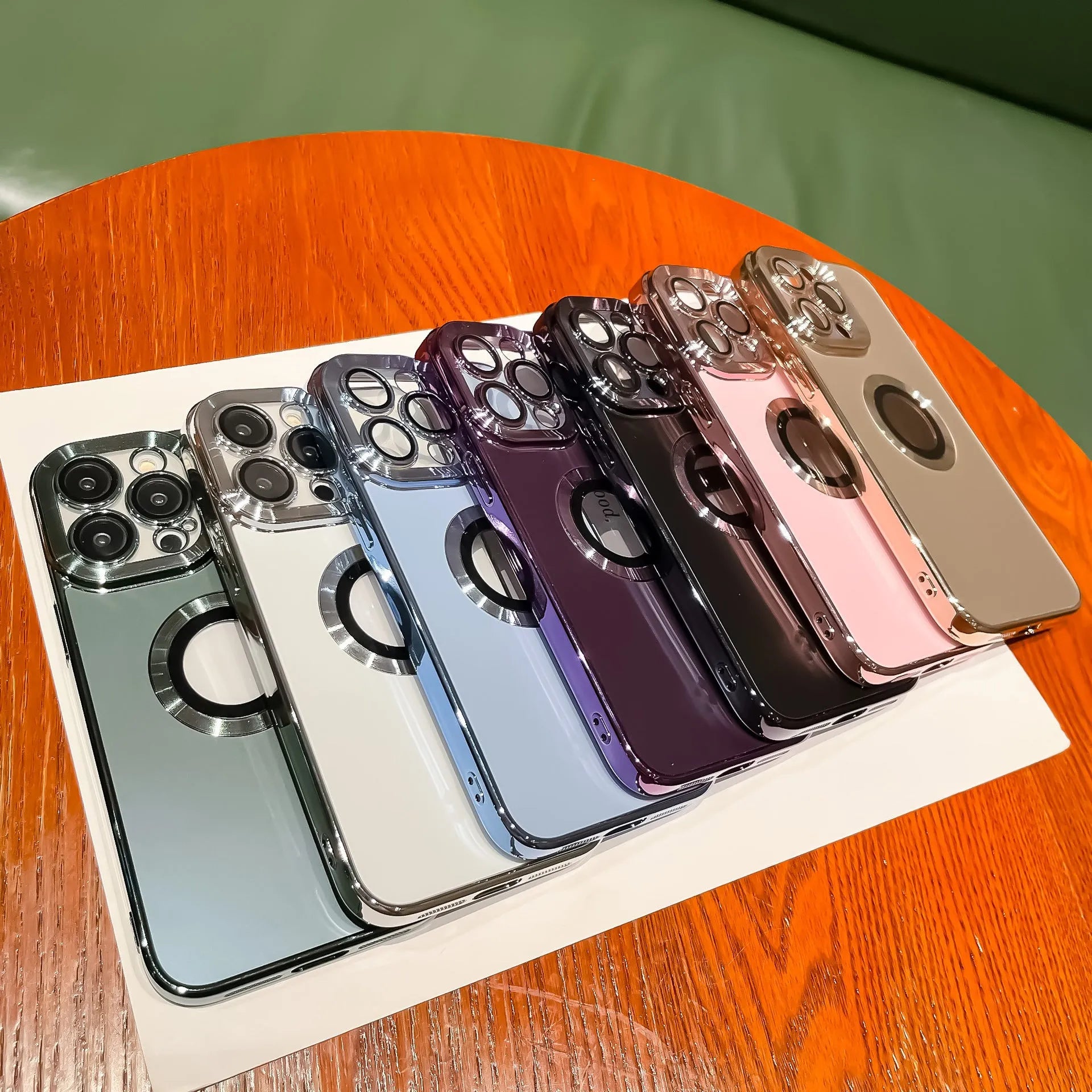 Matte electroplating TPU PC phone case with lens protector for iPhone 12-15 series, black colour, rear view