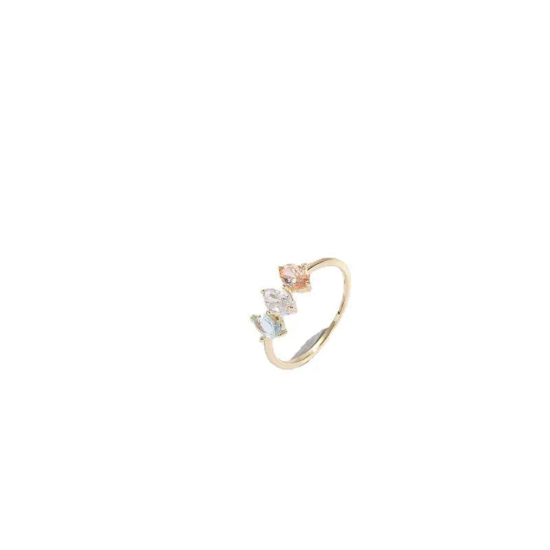 Geometric triangle birthstone ring with horse eye tricolour zircon in gold electroplated finish