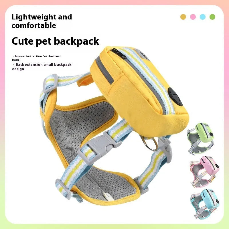 Explosion-proof anti-strangulation dog harness with Oxford cloth traction rope in pink, yellow, green, or lake blue